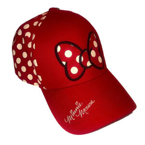 DISNEY Minnie Mouse Red & White Polka Dot Baseball Cap Velcro Strap Ladies OS